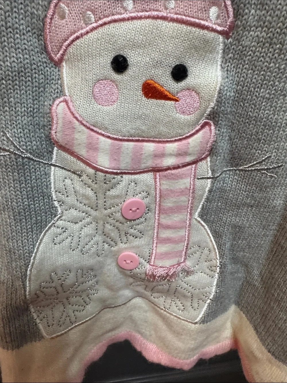 Bonnie Jean Gray and Pink Snowman Knit Dress